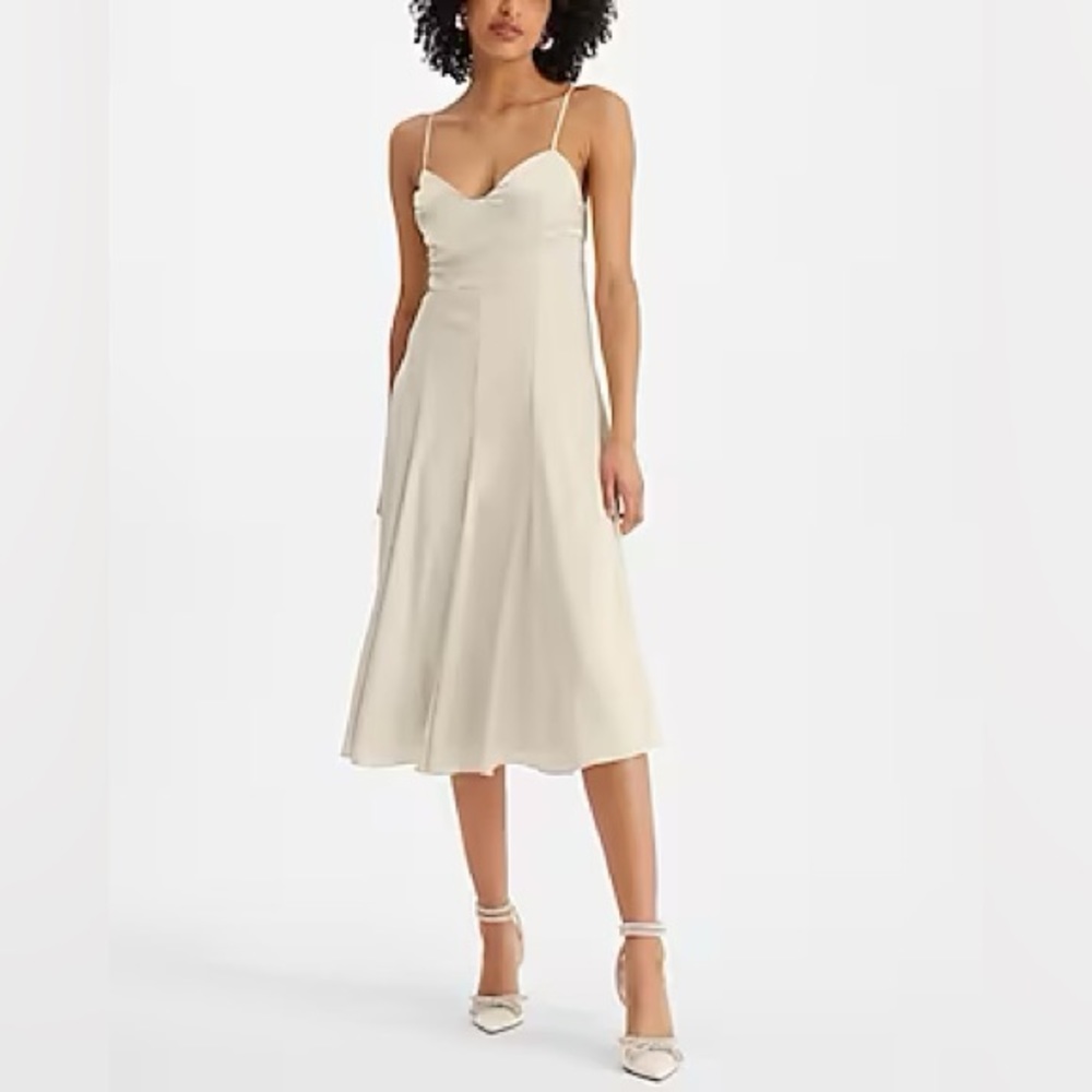 Express Satin V-Neck Back Cutout Midi Slip Dress - XS